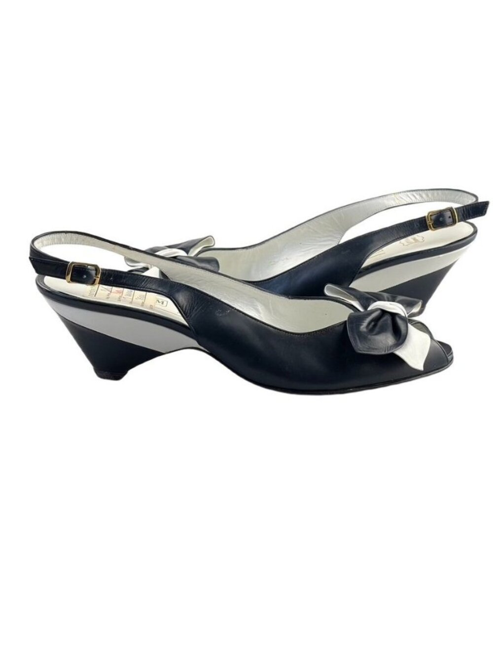 Bruno Magli Womens Black & White Leather Slingback Heels With Bow Detail Size 7A - Picture 15 of 15